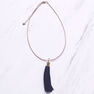 Gold tone faux leather fringe choker necklace